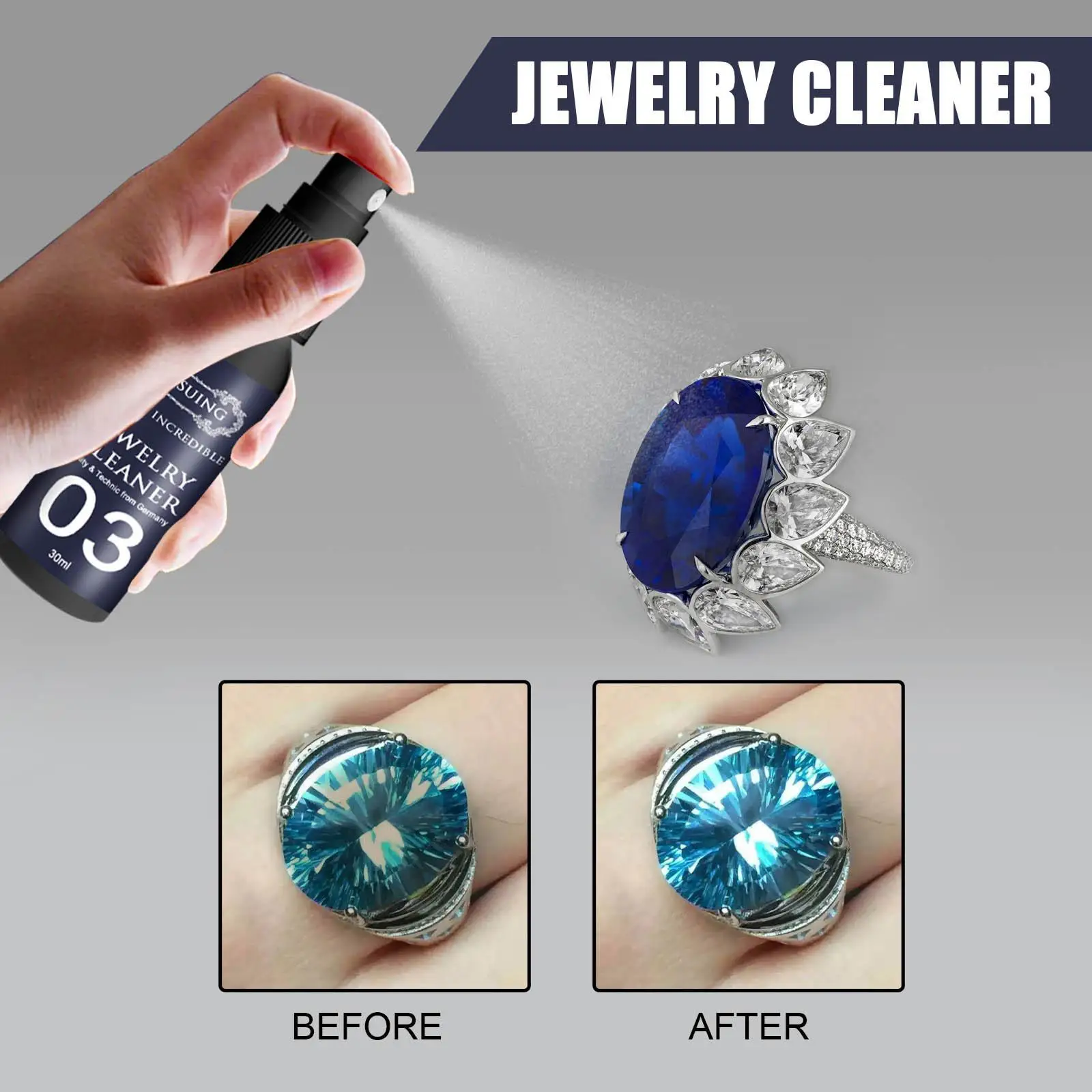 Jewelry Cleaner Cleaning Solution Tarnish Remover Stain-free Smooth Diamonds Gold Jewelry Clean Liquid Polishing Spray Kits thumbnail 4