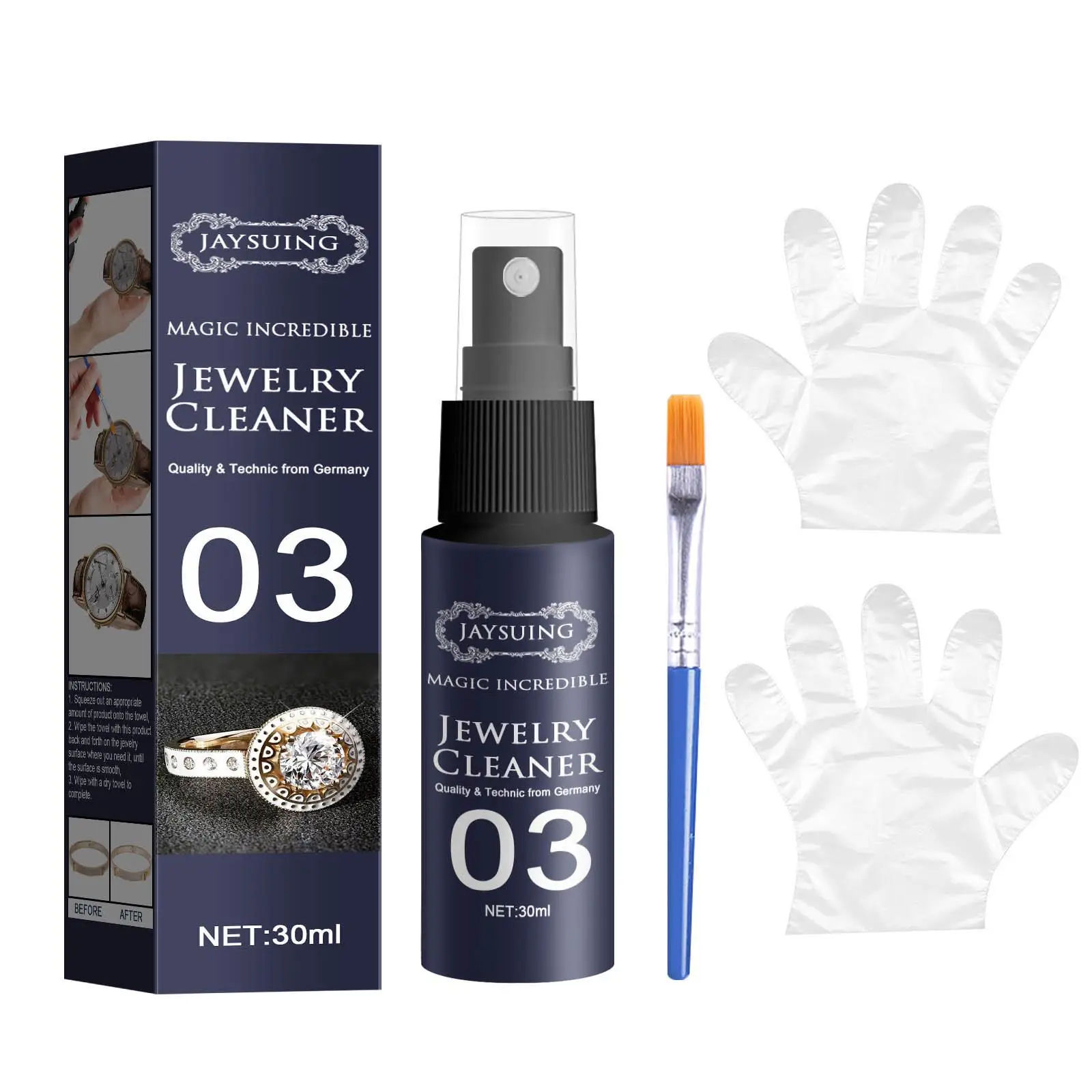 Jewelry Cleaner Cleaning Solution Tarnish Remover Stain-free Smooth Diamonds Gold Jewelry Clean Liquid Polishing Spray Kits thumbnail 6