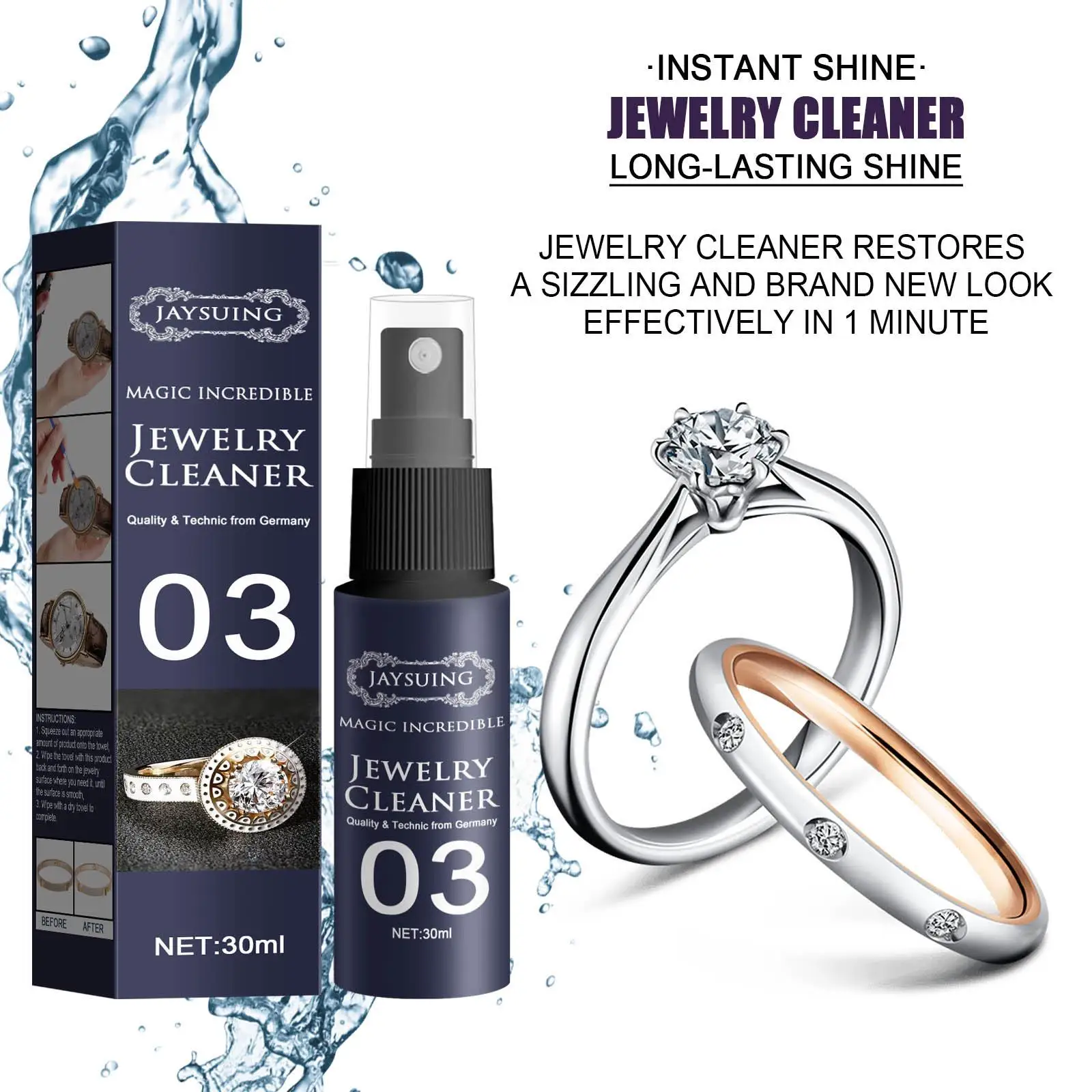 Jewelry Cleaner Cleaning Solution Tarnish Remover Stain-free Smooth Diamonds Gold Jewelry Clean Liquid Polishing Spray Kits thumbnail 3