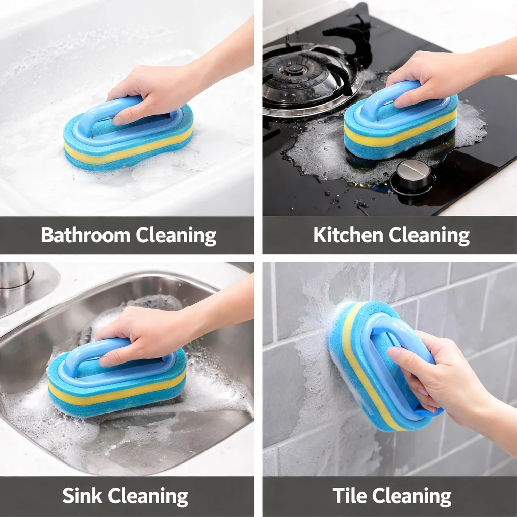 Household Cleaning Brush With Handle Dish Soap Bathroom Kitchen Tub Thicken Scrubbing Sponge Wipe Durable Tools Accessories Home thumbnail 3