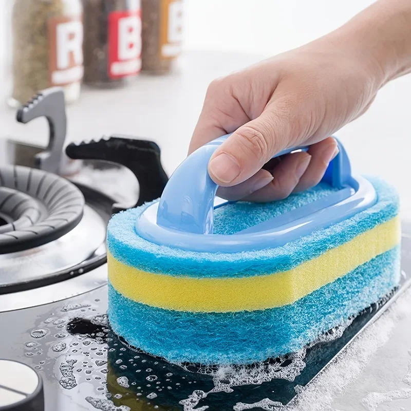 Household Cleaning Brush With Handle Dish Soap Bathroom Kitchen Tub Thicken Scrubbing Sponge Wipe Durable Tools Accessories Home thumbnail 5