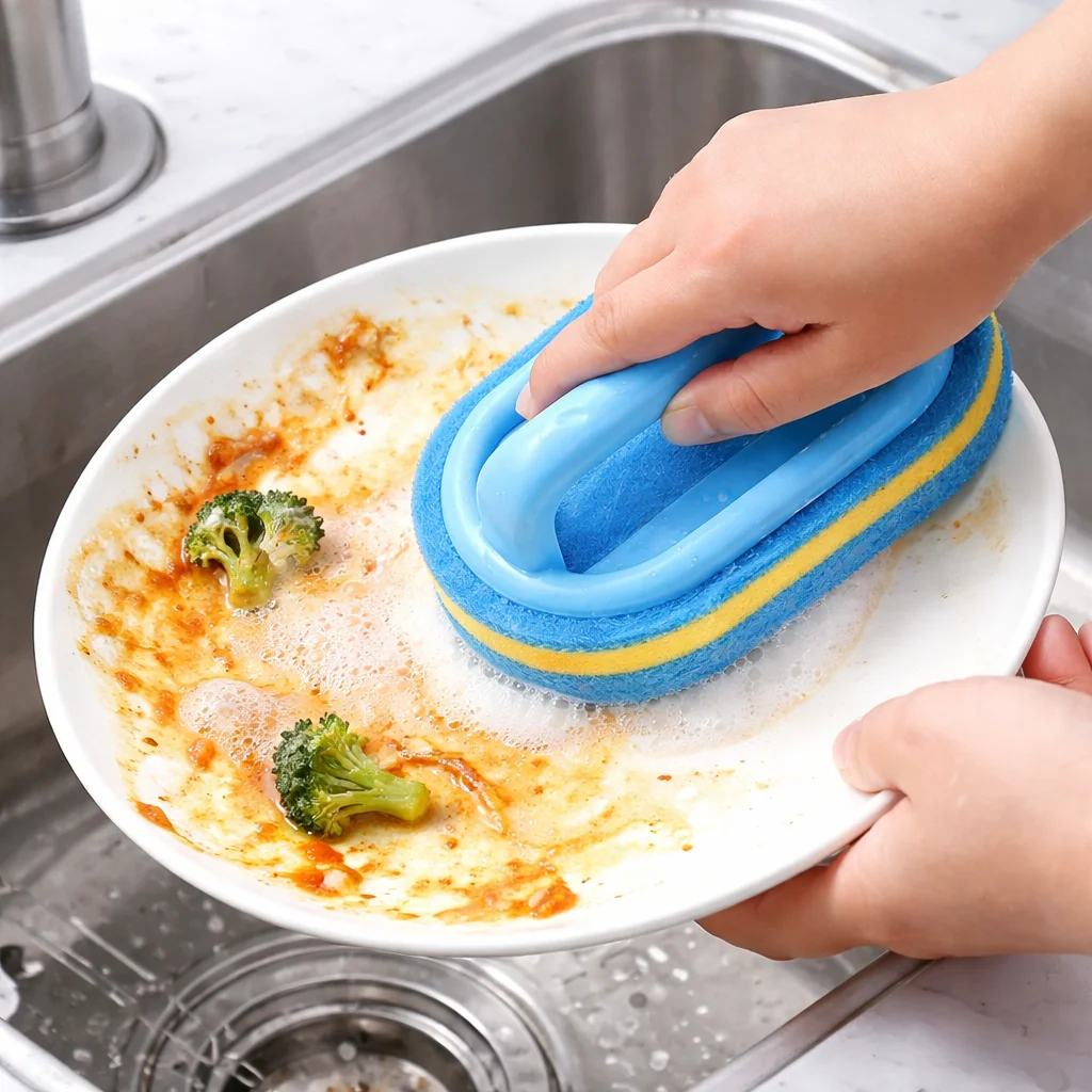 Household Cleaning Brush With Handle Dish Soap Bathroom Kitchen Tub Thicken Scrubbing Sponge Wipe Durable Tools Accessories Home thumbnail 2