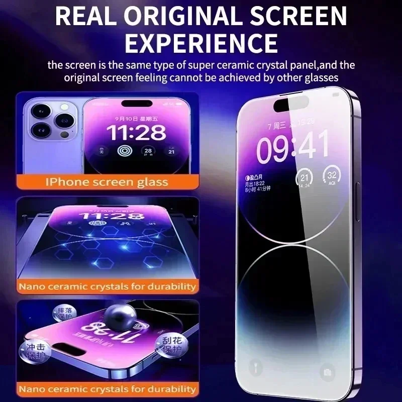 Oleophobic Coating Dust Free Easy Installation Screen Protector For iPhone 14 11 13 12 15 Pro Max Mini XS X XR 17 16 Plus Glass thumbnail 4