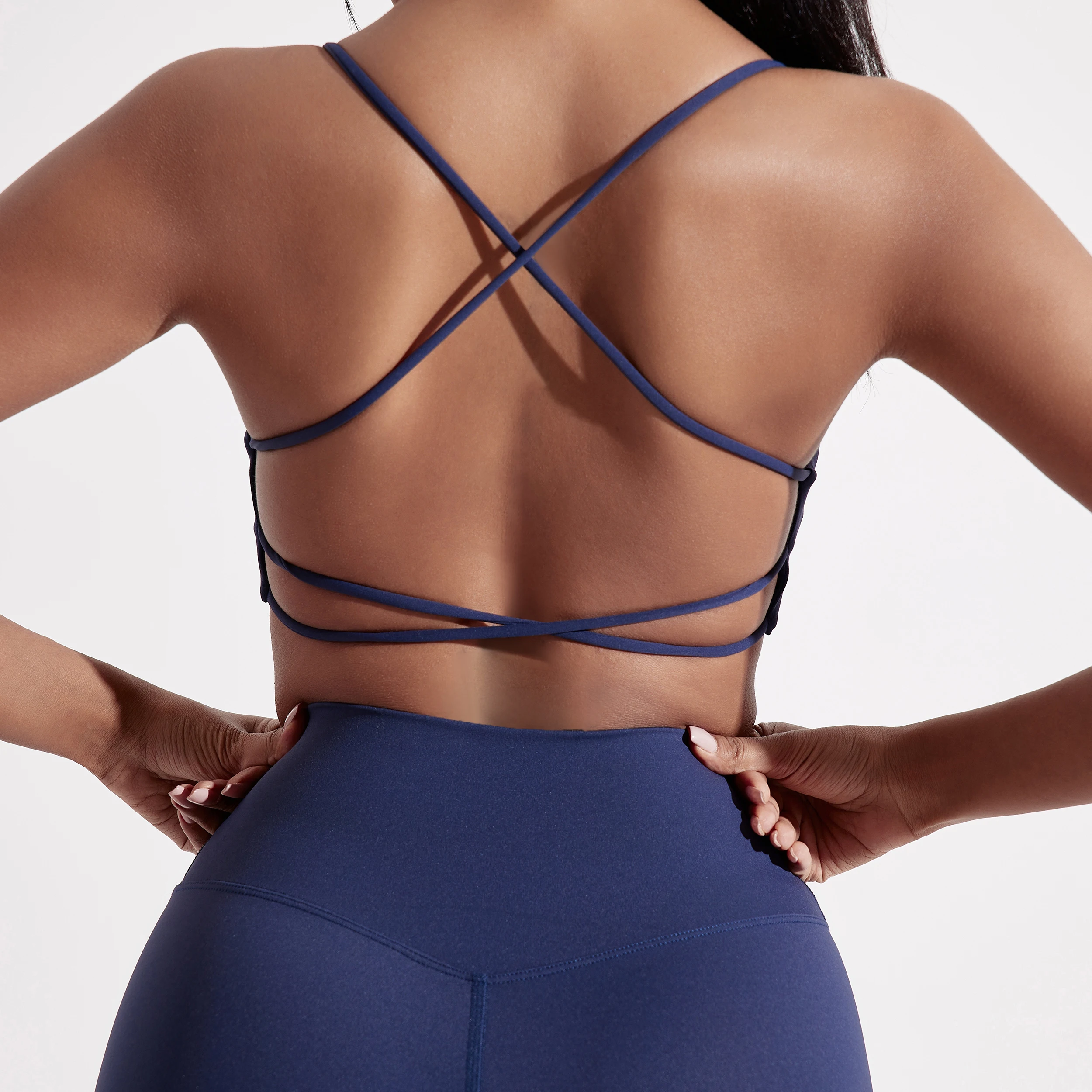 Solid Color Gym Yoga Underwear Women Cross Back Straps Fitness Bra High Strength Tight Sport Top Comprehensive With Chest Pad thumbnail 6