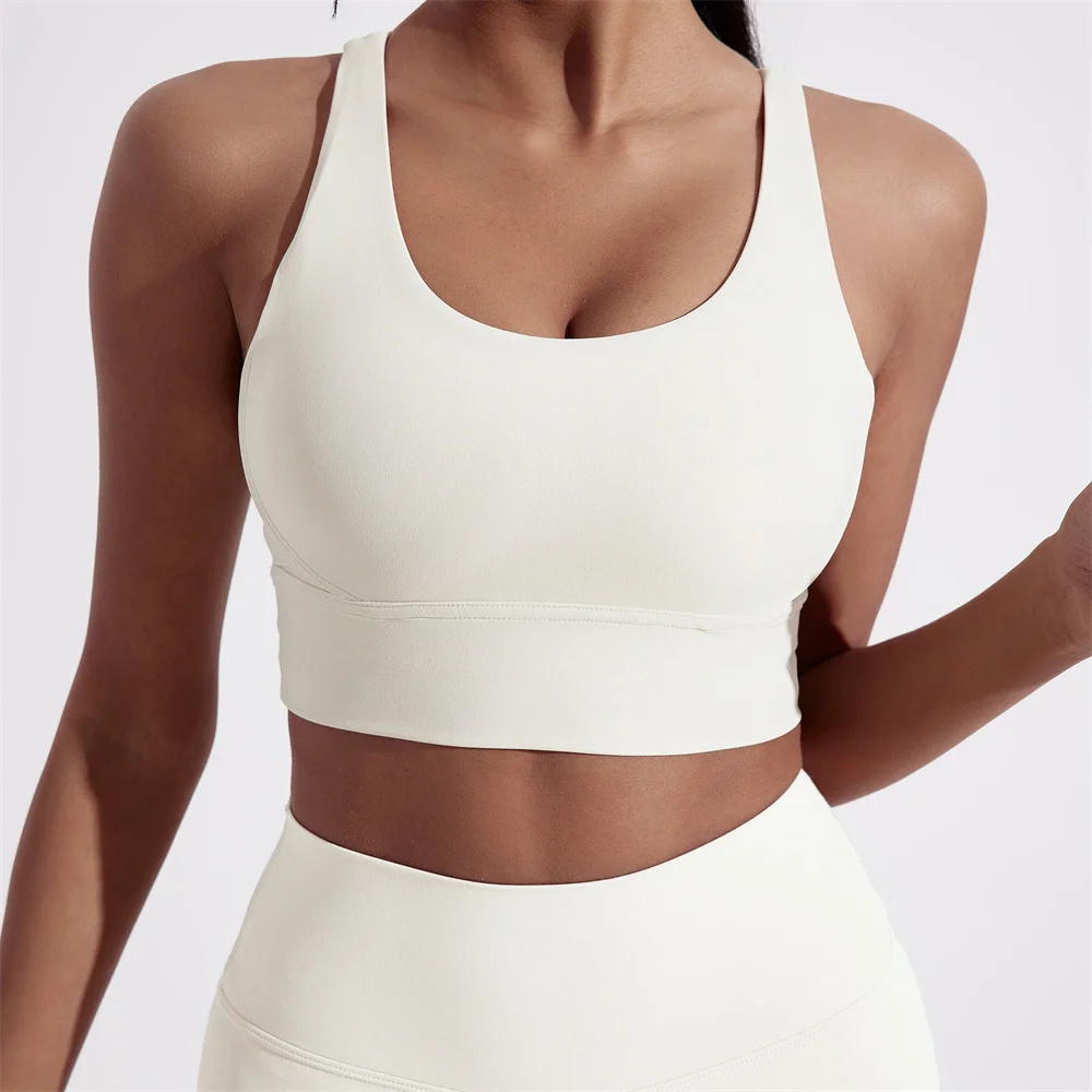 Solid Color Women Cross back Fitness sport Bra High strength Tight Top Comprehensive Training Gym Yoga Underwear With Chest Pad thumbnail 3