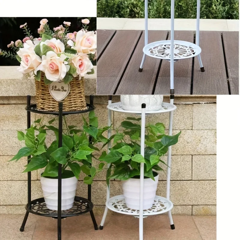 1 Pack, 2-Tiered Tall Plant Stand Metal Plant ShelfSupports Rack For Indoor Outdoor Home Decoration thumbnail 2