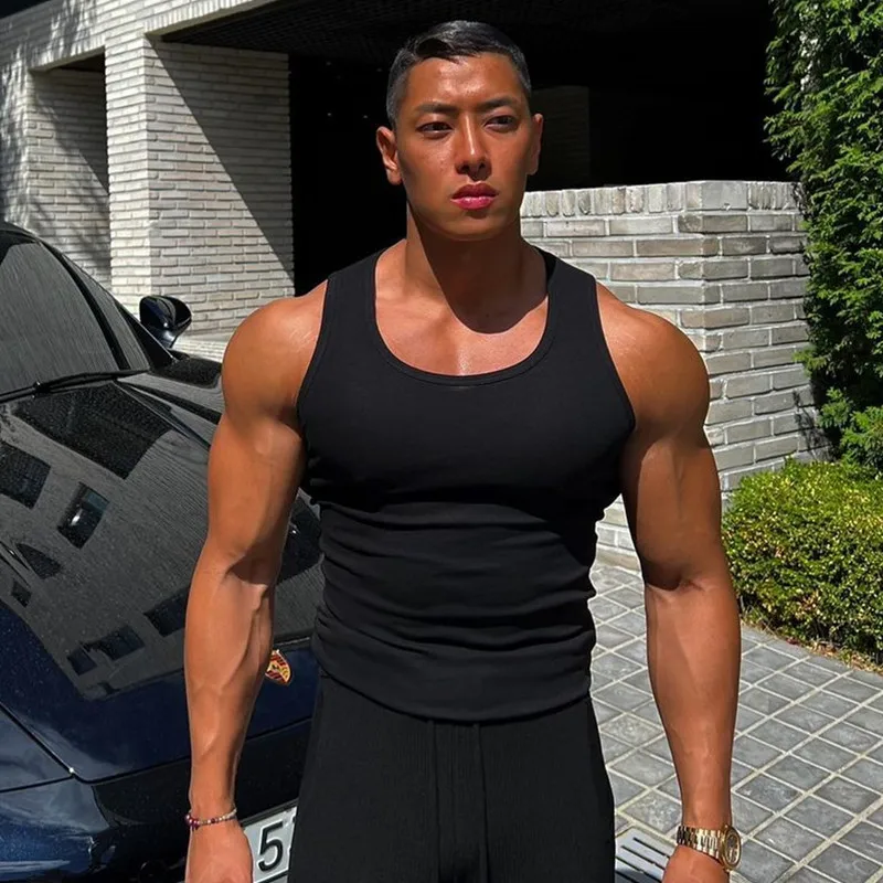 2024 New Men's Pure Cotton Tight Vest Casual Sports Tank Tops Middle-aged Sleeveless Basic Tops Quick Drying Bodybuilding Vest thumbnail 6