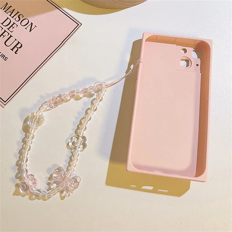 Korean Pink Bear Butterfly Flower Phone Strap Charm Chain Knot Cellphone Lanyard Keychain Woman Girl Bag Camera Pendant For Case thumbnail 4