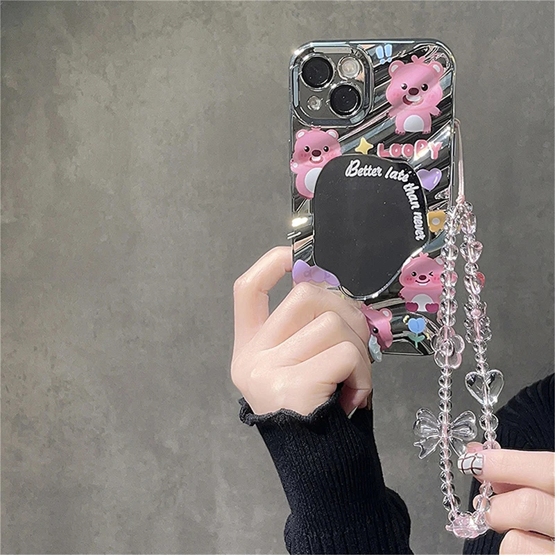 Korean Pink Bear Butterfly Flower Phone Strap Charm Chain Knot Cellphone Lanyard Keychain Woman Girl Bag Camera Pendant For Case thumbnail 5