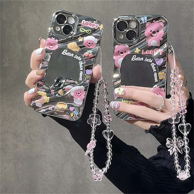 Korean Pink Bear Butterfly Flower Phone Strap Charm Chain Knot Cellphone Lanyard Keychain Woman Girl Bag Camera Pendant For Case thumbnail 6