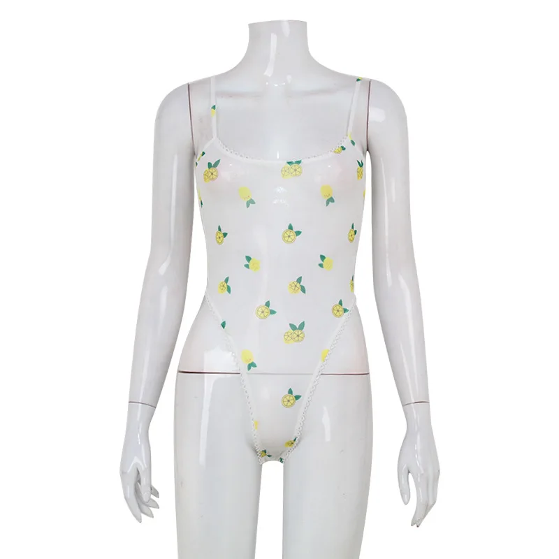 Apprabant Sexy Y2k Lace Mesh Spliced Bodysuits See Through Printed Spicy Girl Sleeveless Backless Tight Fit Suspender Top thumbnail 6