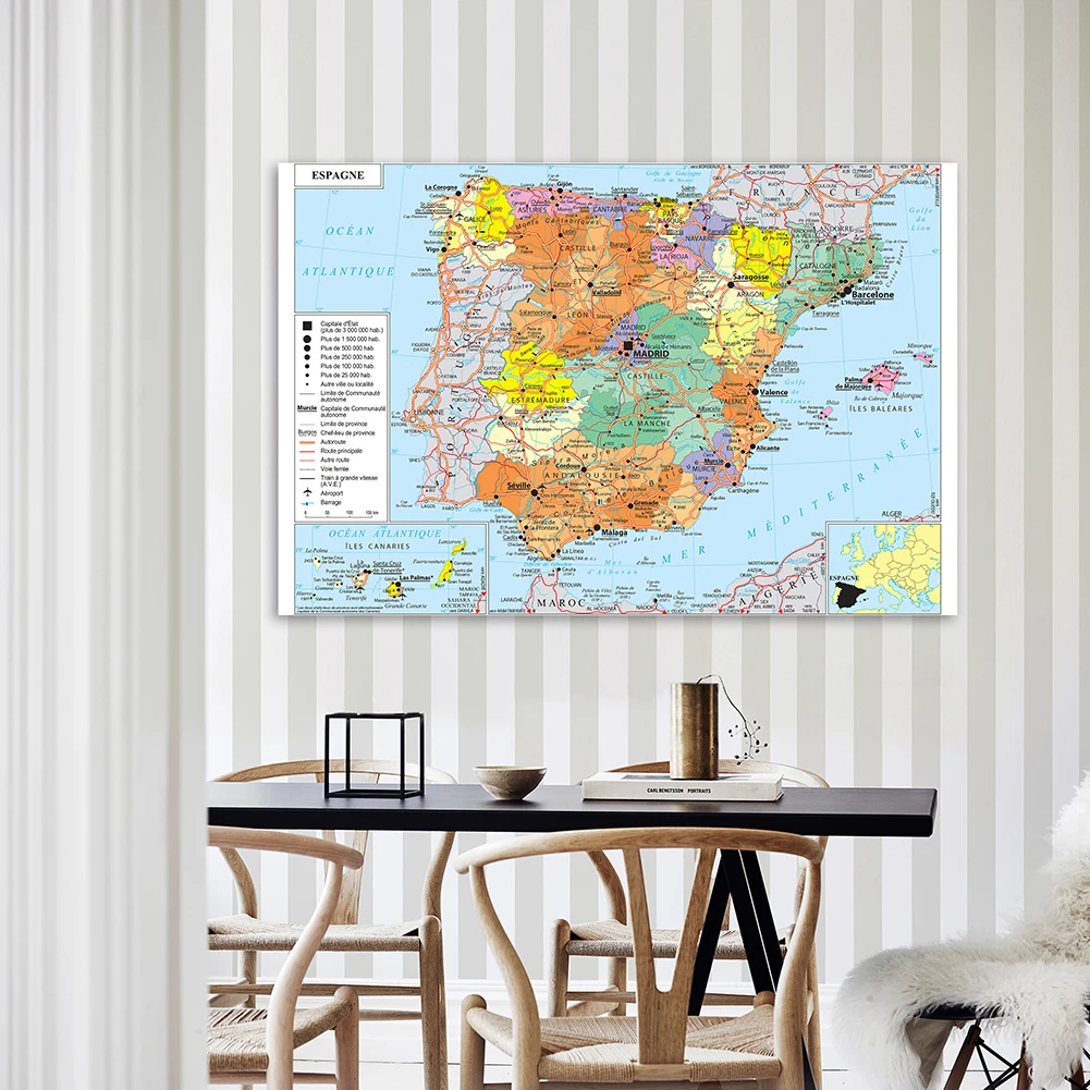 150*100cm The Spain Transportation Map in French Wall Art Poster Non-woven Canvas Painting School Supplies Home Decor thumbnail 3