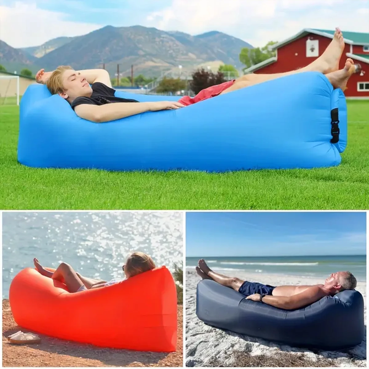 1Pcs Portable Inflatable Recliner Air Sofa Hammock - Waterproof and leak-proof, perfect for outdoor adventure and relaxation! thumbnail 6
