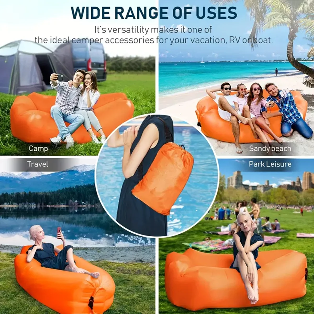 1Pcs Portable Inflatable Recliner Air Sofa Hammock - Waterproof and leak-proof, perfect for outdoor adventure and relaxation! thumbnail 5
