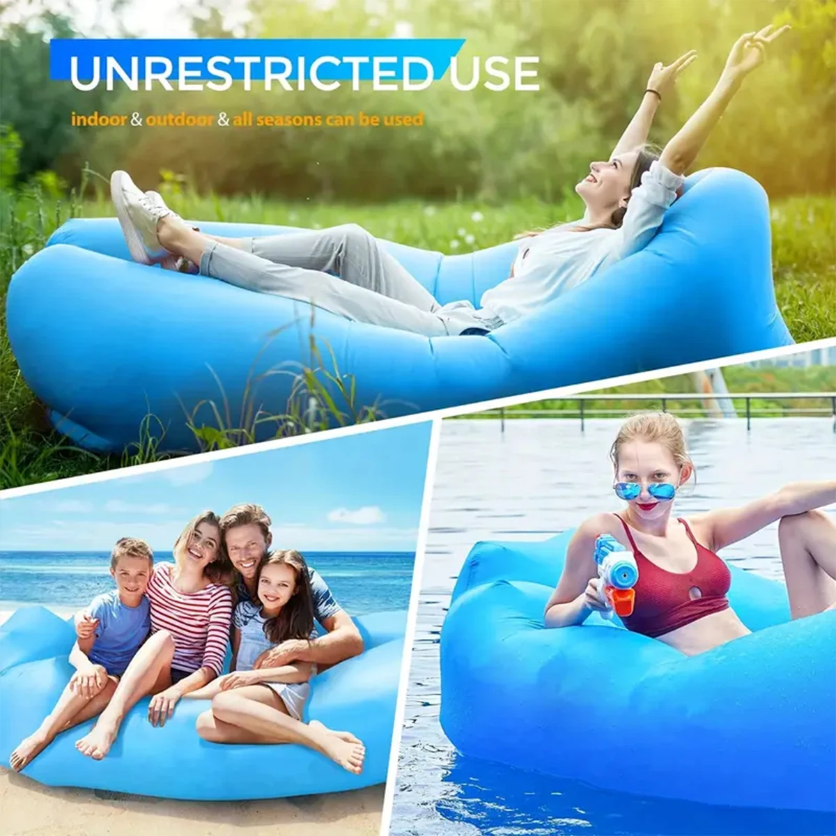 1Pcs Portable Inflatable Recliner Air Sofa Hammock - Waterproof and leak-proof, perfect for outdoor adventure and relaxation! thumbnail 2