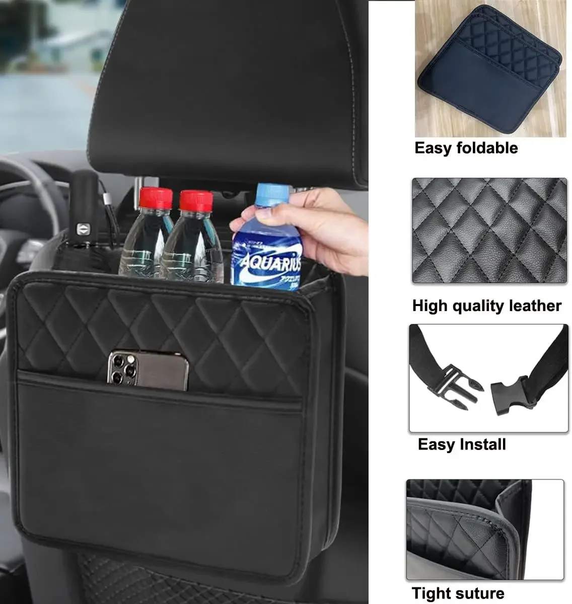 Car Organizer Multi-functional Car Seat Storage Bag Waterproof Hanging Car Seat Organizer Garbage Bag Suitable for Most Car thumbnail 2