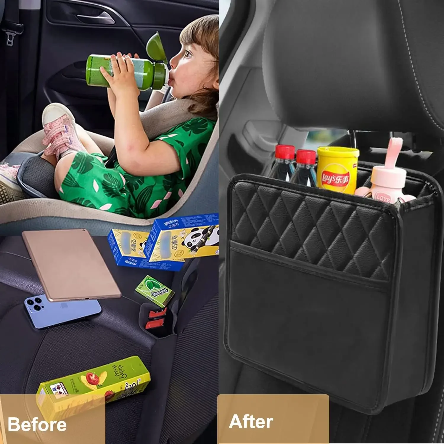 Car Organizer Multi-functional Car Seat Storage Bag Waterproof Hanging Car Seat Organizer Garbage Bag Suitable for Most Car thumbnail 3