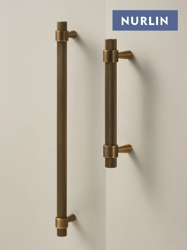 Nurlin Solid Brass Knurled Art Deco Retro Antique industrial style Cabinet Wardrobe Drawer Handle T-bar Pull thumbnail 5