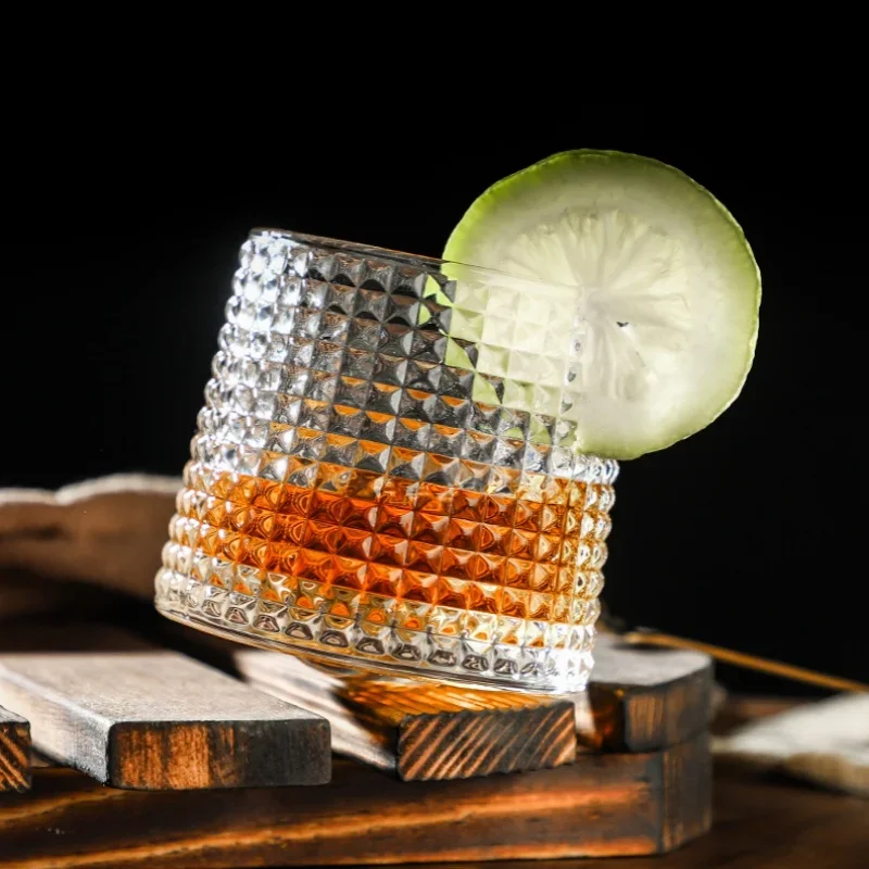 200ML Whiskey Glasses Cup Novelty Rotatable Arware Old Fashioned Wine Glass with Wooden Base for Juice Tea Bar Drinking Tools thumbnail 4