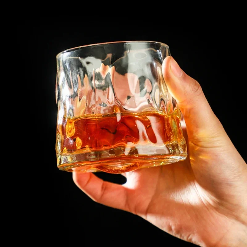 200ML Whiskey Glasses Cup Novelty Rotatable Arware Old Fashioned Wine Glass with Wooden Base for Juice Tea Bar Drinking Tools thumbnail 3