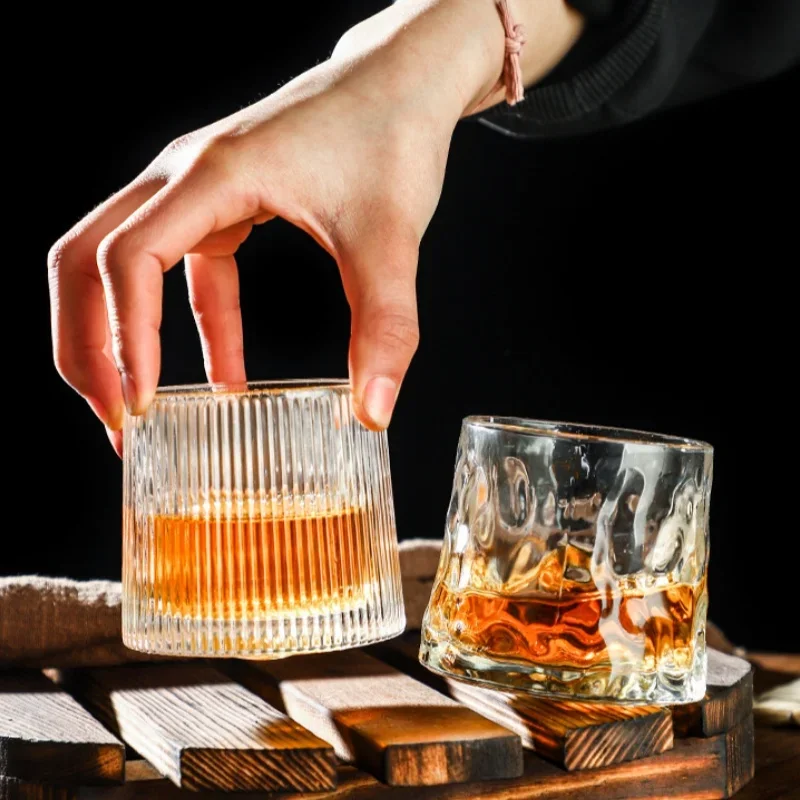 200ML Whiskey Glasses Cup Novelty Rotatable Arware Old Fashioned Wine Glass with Wooden Base for Juice Tea Bar Drinking Tools thumbnail 2