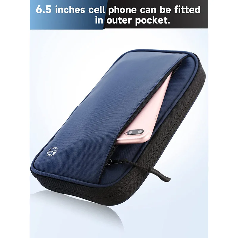 RFID Family Passport Wallet Waterproof Zipper Nylon Travel Document Organizer Card Clutch For Men Women With Strap thumbnail 2