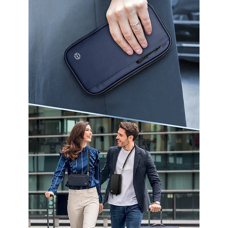 RFID Family Passport Wallet Waterproof Zipper Nylon Travel Document Organizer Card Clutch For Men Women With Strap thumbnail 6