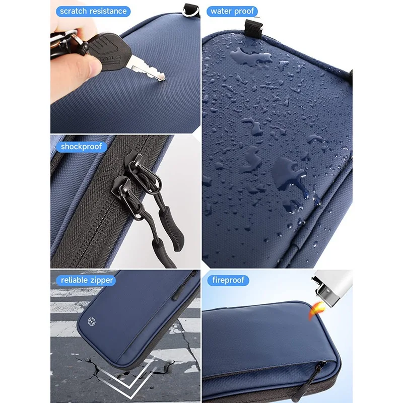 RFID Family Passport Wallet Waterproof Zipper Nylon Travel Document Organizer Card Clutch For Men Women With Strap thumbnail 5