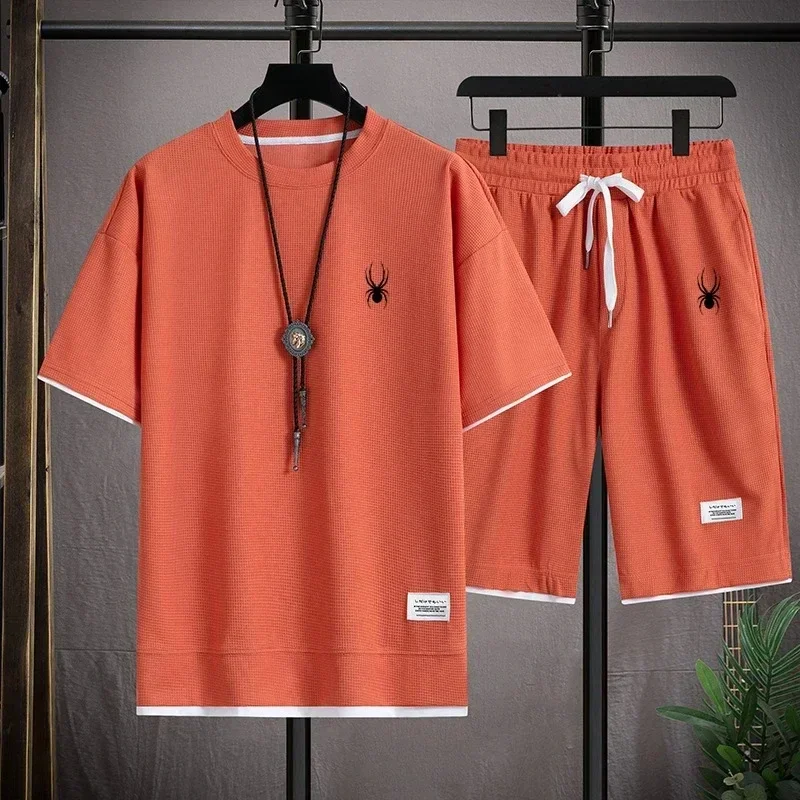 Men's short sleeved T-shirt and sports shorts set casual sportswear Korean fashion summer thumbnail 3