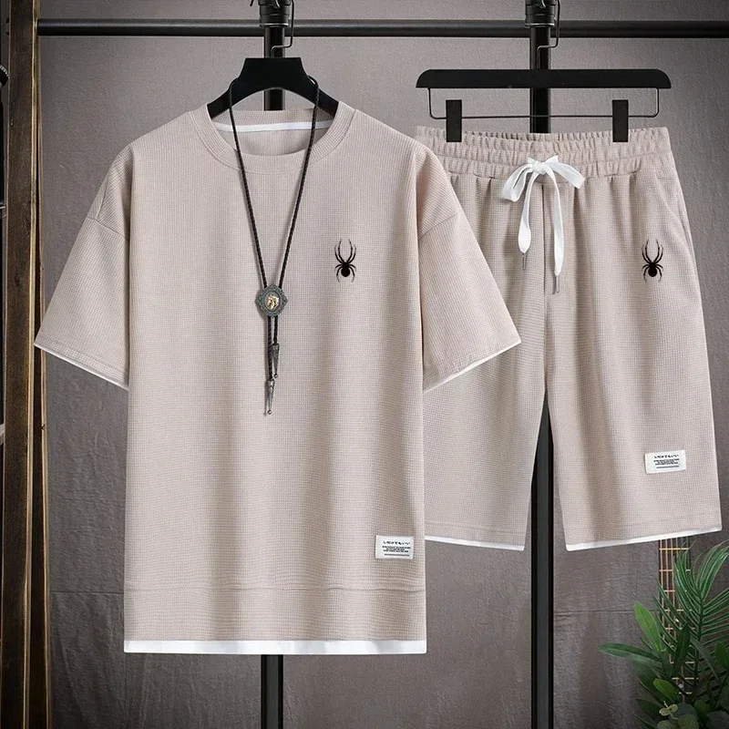 Men's short sleeved T-shirt and sports shorts set casual sportswear Korean fashion summer thumbnail 5