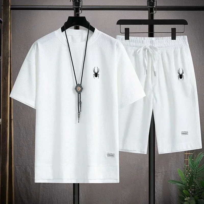 Men's short sleeved T-shirt and sports shorts set casual sportswear Korean fashion summer thumbnail 2