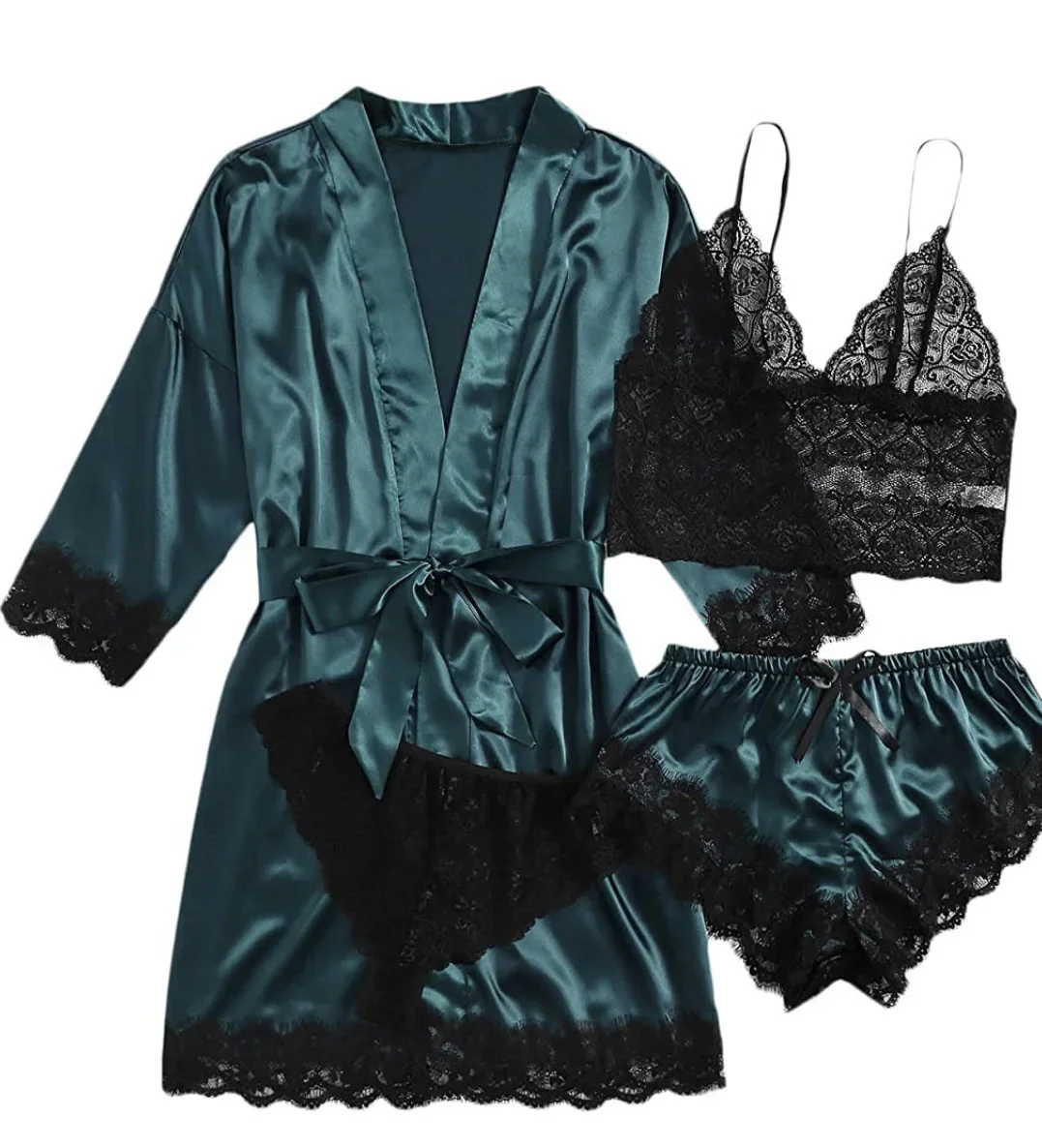 Women's Sexy Pajamas Nightgowns Lingerie Shorts 4-piece Lace Camisole Pajama Set Home Robe Nightgowns Leisure wear thumbnail 5