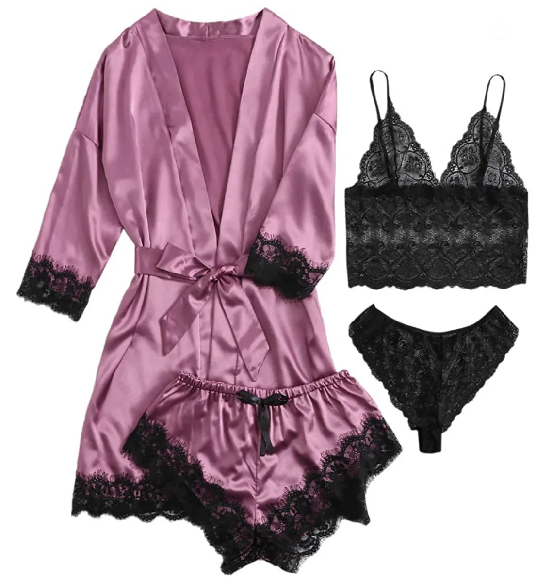 Women's Sexy Pajamas Nightgowns Lingerie Shorts 4-piece Lace Camisole Pajama Set Home Robe Nightgowns Leisure wear thumbnail 3