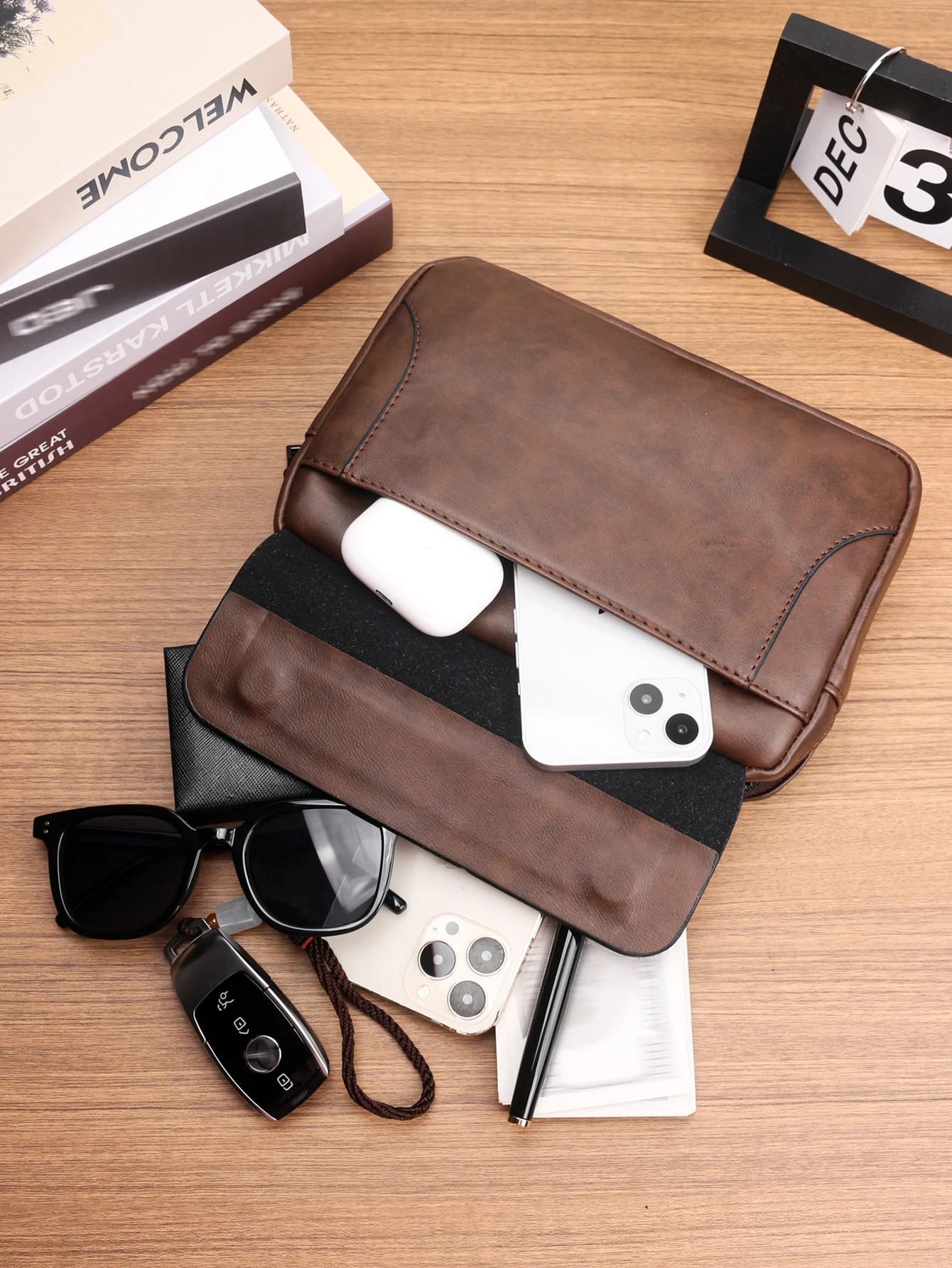 Minimalist Retro Handbag Fashion Business Casual Portable Large Capacity Multifunctional Wristlet Clutch Bag Cell Phone Bag thumbnail 3