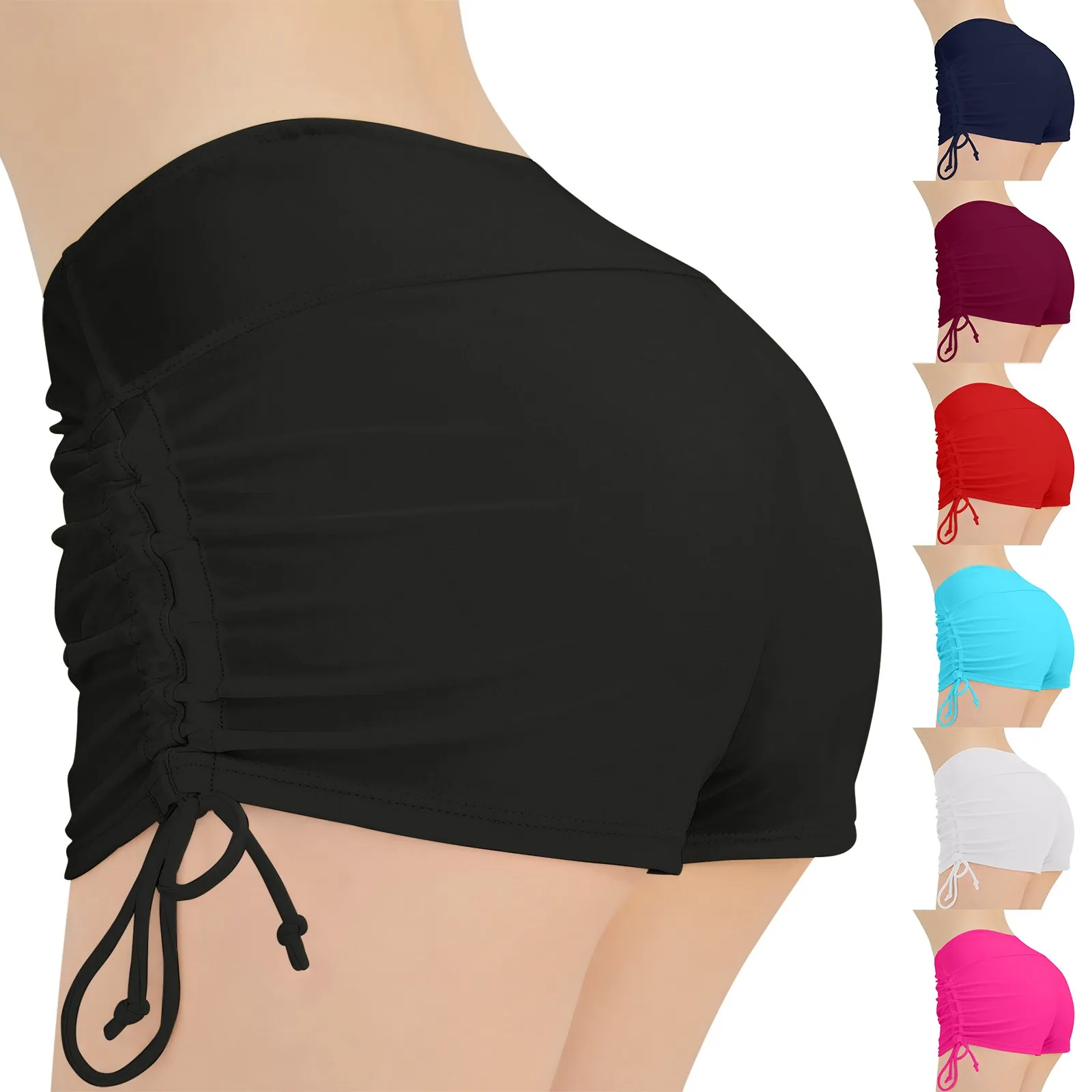 Women Swimsuit Panties Swimwear Beach Shorts High Waist Sides Adjustable Drawstring Stretch Sports Bathing Suit Tankini Bottoms thumbnail 2