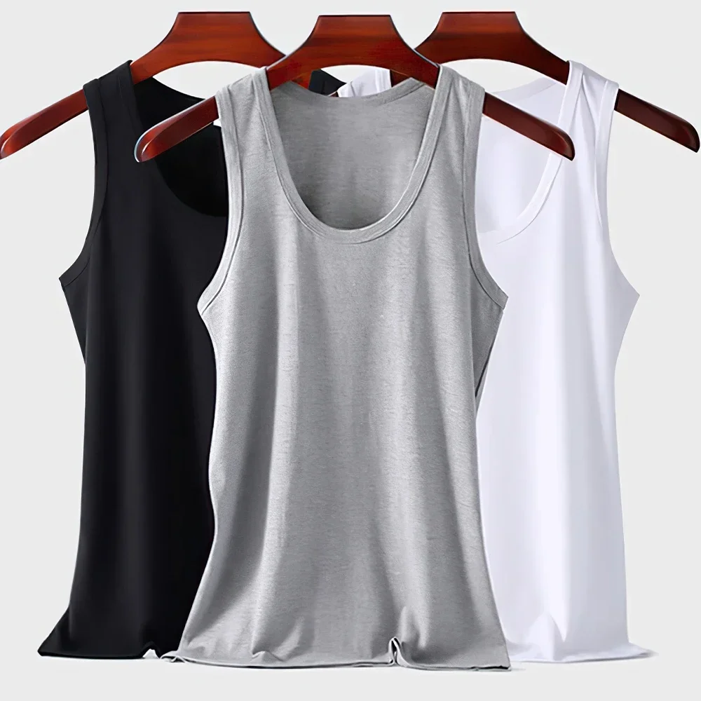3pcs Men's Tank Top Cotton Tank Undershirts Breathable Solid Vest Underwear Wear Summer Sleeveless Tank A-Shirt Exercise Fitness thumbnail 3