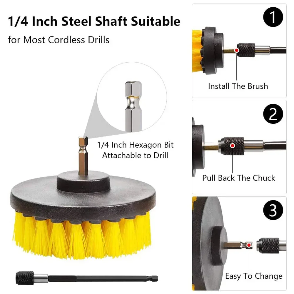 Drill Brush Attachment Set Power Scrubber Wash Cleaning Brushes Tool Kit with Extension for Clean Car Wheel Tire Glass windows thumbnail 2