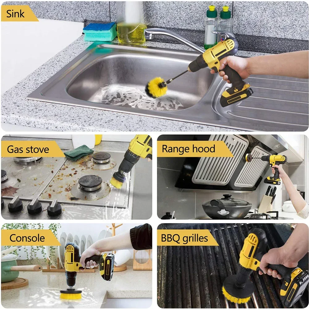 Drill Brush Attachment Set Power Scrubber Wash Cleaning Brushes Tool Kit with Extension for Clean Car Wheel Tire Glass windows thumbnail 5