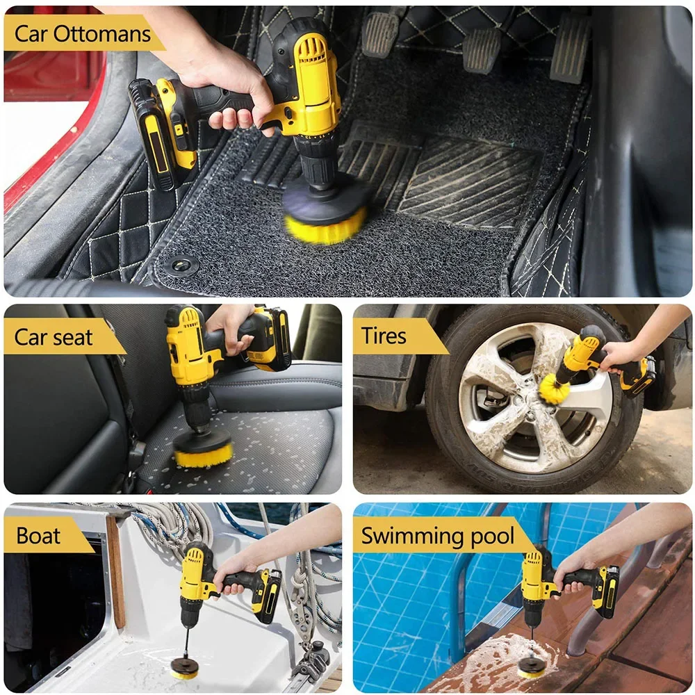 Drill Brush Attachment Set Power Scrubber Wash Cleaning Brushes Tool Kit with Extension for Clean Car Wheel Tire Glass windows thumbnail 4