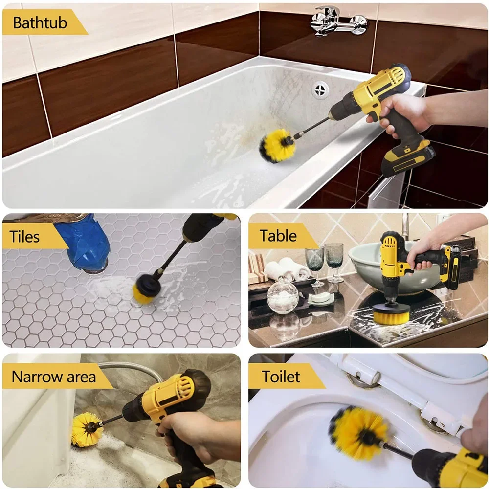 Drill Brush Attachment Set Power Scrubber Wash Cleaning Brushes Tool Kit with Extension for Clean Car Wheel Tire Glass windows thumbnail 6