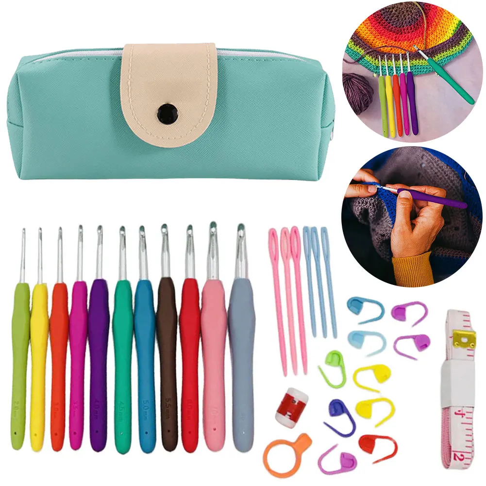 Crochet Hooks Kits with Storage Bag Soft Handle Aluminum Crochet Needles Yarn Weave Knitting Needles Set DIY Sewing Weaving Tool thumbnail 3