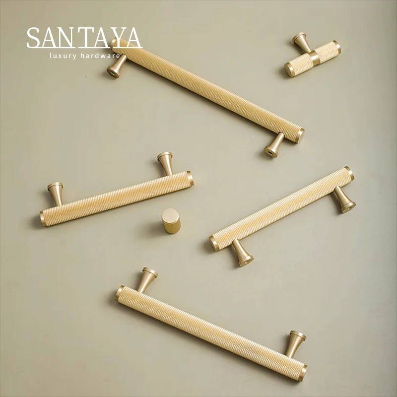 Santaya Knurled Solid Brass British Brand Furniture Drawers Door Pull Room Cabinet Knobs Tbars Handle Classic Hot Seller thumbnail 4