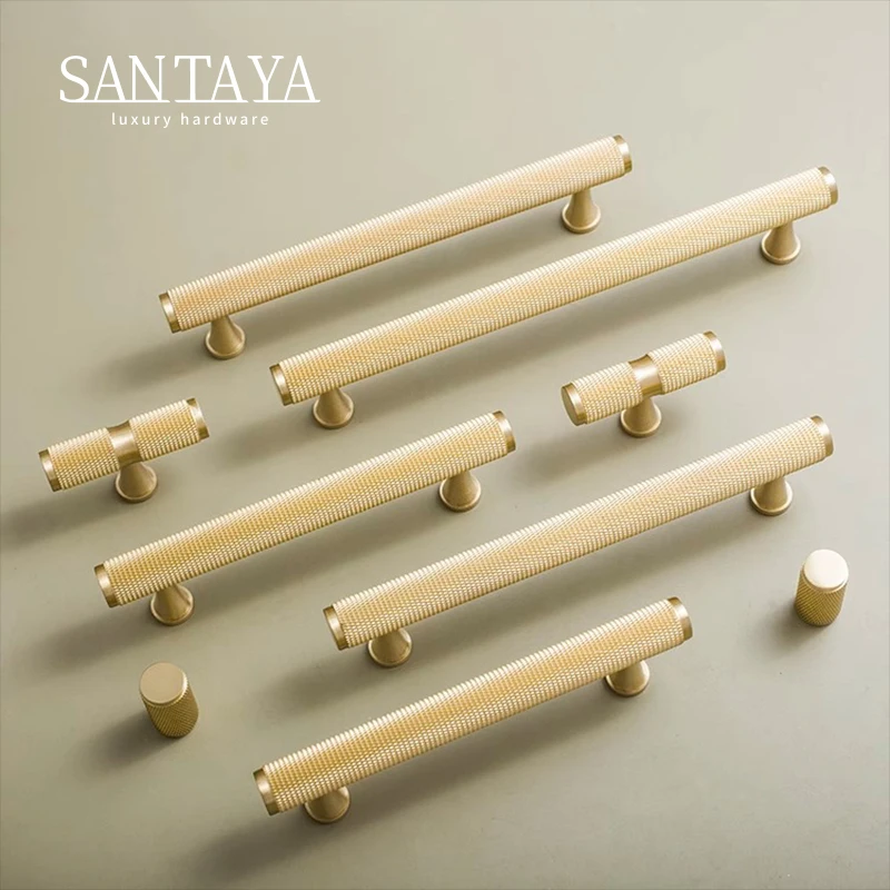 Santaya Knurled Solid Brass British Brand Furniture Drawers Door Pull Room Cabinet Knobs Tbars Handle Classic Hot Seller thumbnail 2