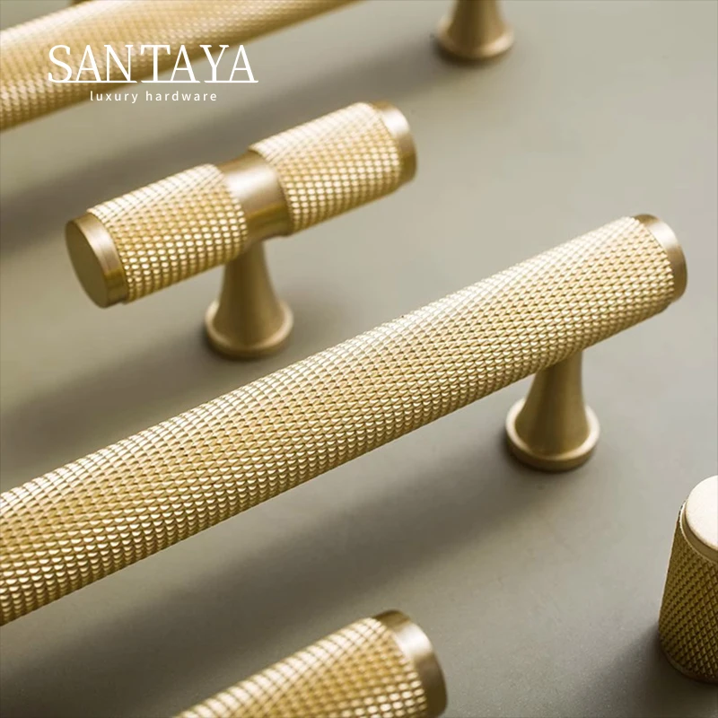 Santaya Knurled Solid Brass British Brand Furniture Drawers Door Pull Room Cabinet Knobs Tbars Handle Classic Hot Seller
