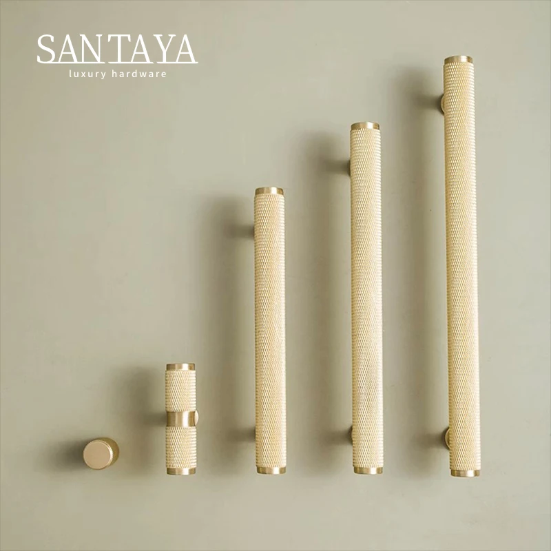 Santaya Knurled Solid Brass British Brand Furniture Drawers Door Pull Room Cabinet Knobs Tbars Handle Classic Hot Seller thumbnail 3