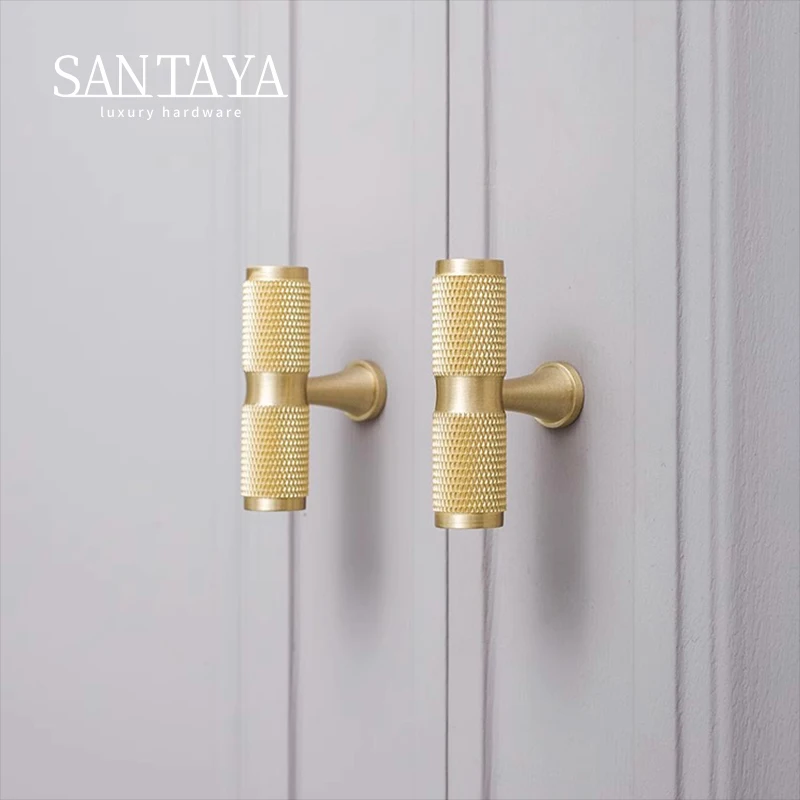 Santaya Knurled Solid Brass British Brand Furniture Drawers Door Pull Room Cabinet Knobs Tbars Handle Classic Hot Seller thumbnail 6