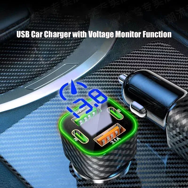 UYUXIO USB C Car Phone Charger Dual PD 4 in 1 with Voltage Display Super Fast Charge Adapter for iPhone Xiaomi Oppo Vivo Samsung thumbnail 5
