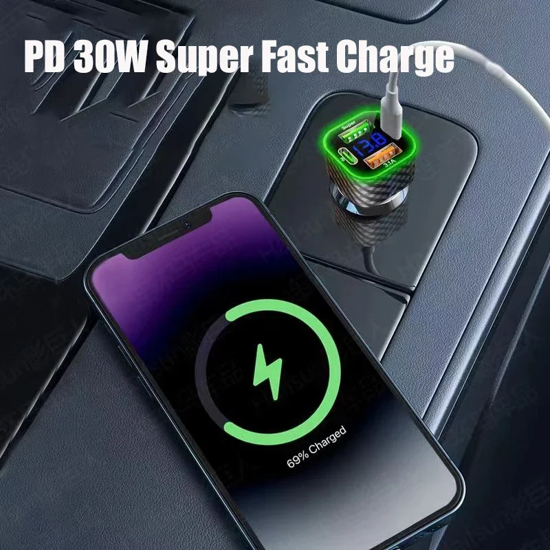 UYUXIO USB C Car Phone Charger Dual PD 4 in 1 with Voltage Display Super Fast Charge Adapter for iPhone Xiaomi Oppo Vivo Samsung thumbnail 3