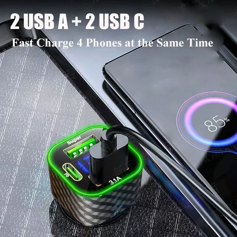 UYUXIO USB C Car Phone Charger Dual PD 4 in 1 with Voltage Display Super Fast Charge Adapter for iPhone Xiaomi Oppo Vivo Samsung thumbnail 2