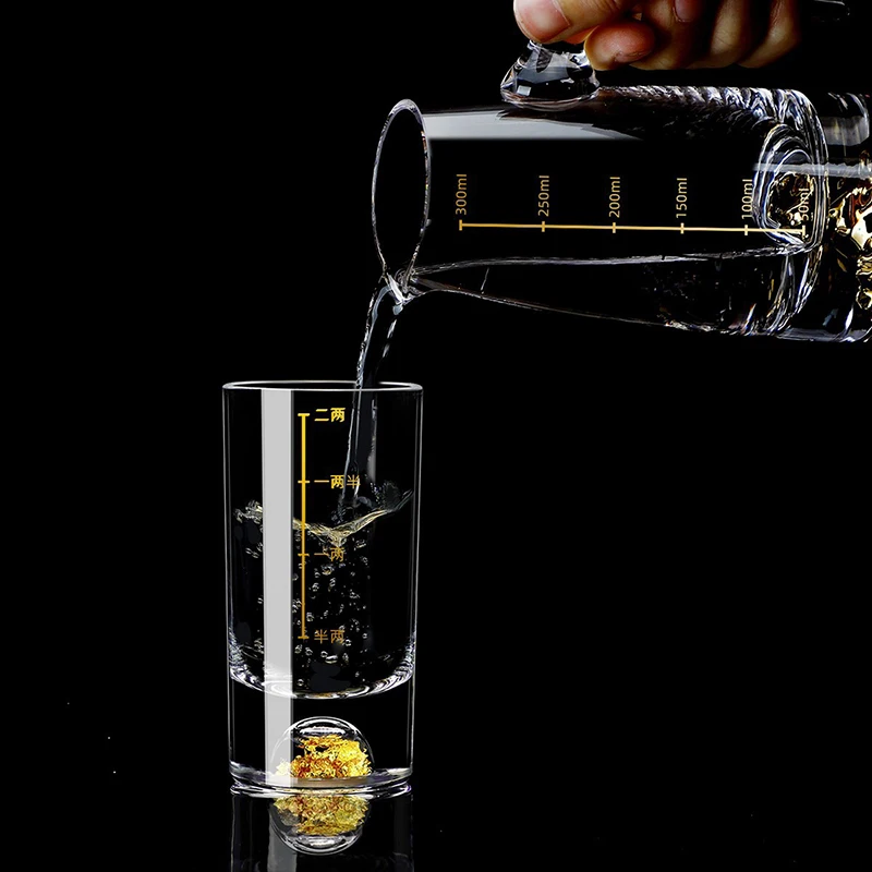 50ml/100ml Luxury Gold Edge Wine Glass Gold Foil Liquor Goblet Spirit Cup with Scale Whiskey Cocktail Drinking Glasses Drinkware thumbnail 4